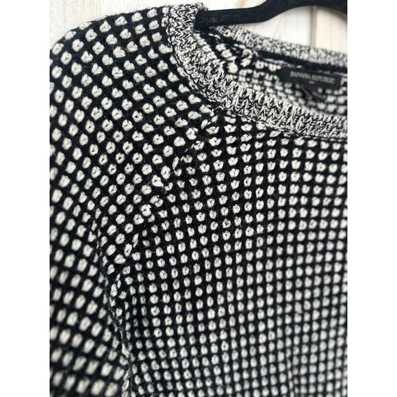 Banana Republic Sweater Womens Small Black White Knit Stretch Wool Blend Check - Picture 4 of 6
